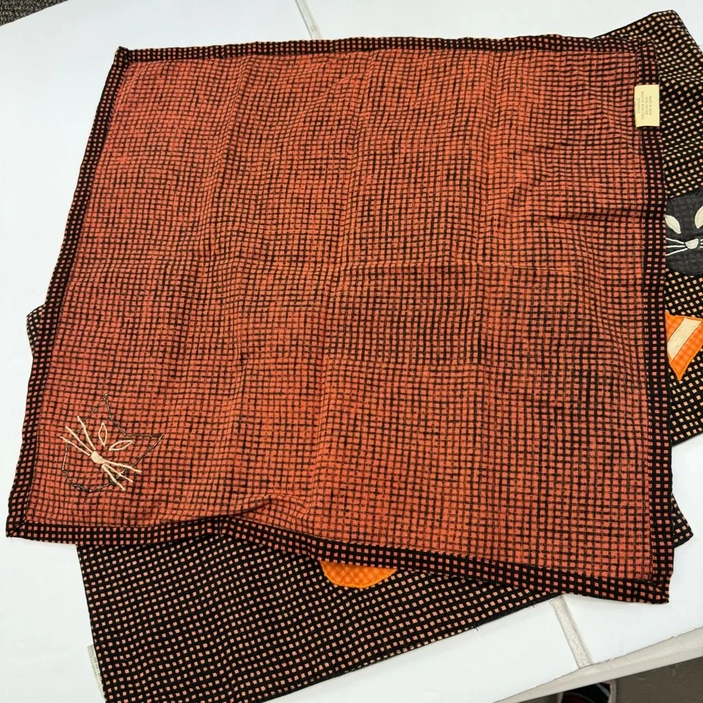 Vintage Crate&Barrel Halloween placemat napkin pumpkin cat candy orange black